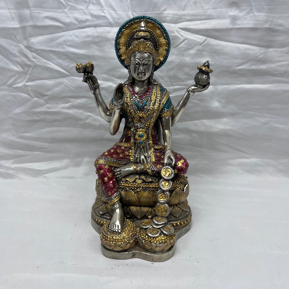 Lakshmi Statue Hindu Goddess Wealth Prosperity Multicolor Figurine